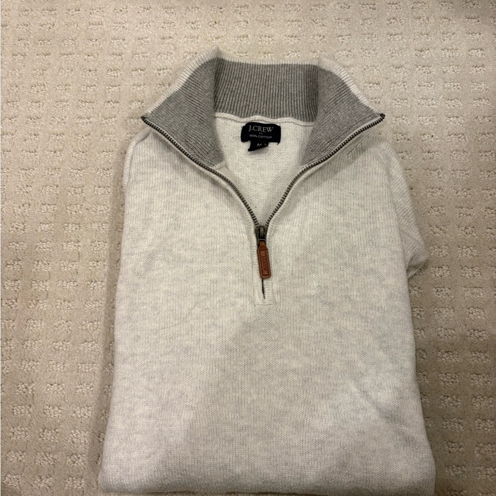 J. Crew Men's White Zip-Up Sweater
